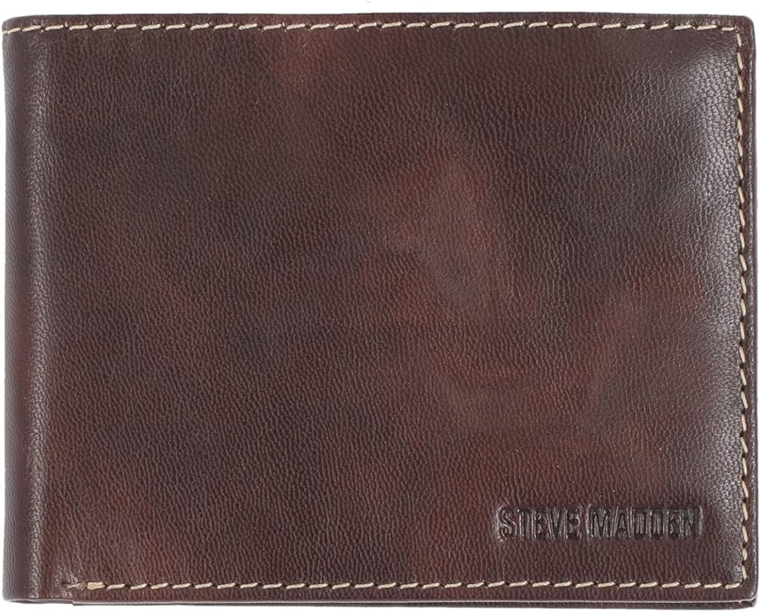 Steve Madden Men's Slim Leather Wallet with Extra Capacity Attached Flip Pockets | Amazon (US)