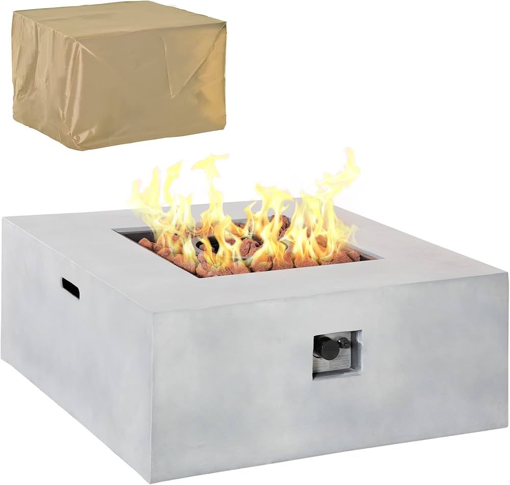 Outsunny 36" Firepit Table for Outside, 50,000 BTU Large Rectangular Stone Gas Firepit with Lava ... | Amazon (US)