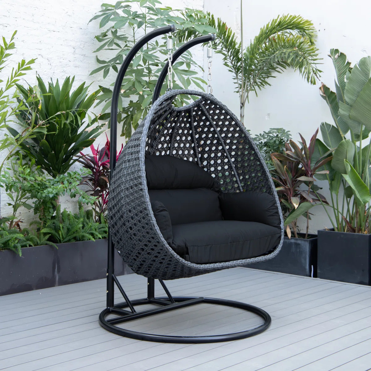 Mendoza 2-Person Wicker Outdoor Egg Chair with Stand & Cushions – UV-Resistant Double Hanging S... | Wayfair North America