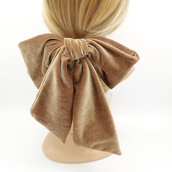 giant velvet bow french barrette wide tail women hair accessory | Etsy (US)
