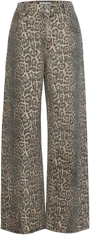 CUTEGAL Leopard Jeans Y2k Aesthetic Baggy Cargo Pants High Waisted Cheetah Print Jeans for Women | Amazon (US)
