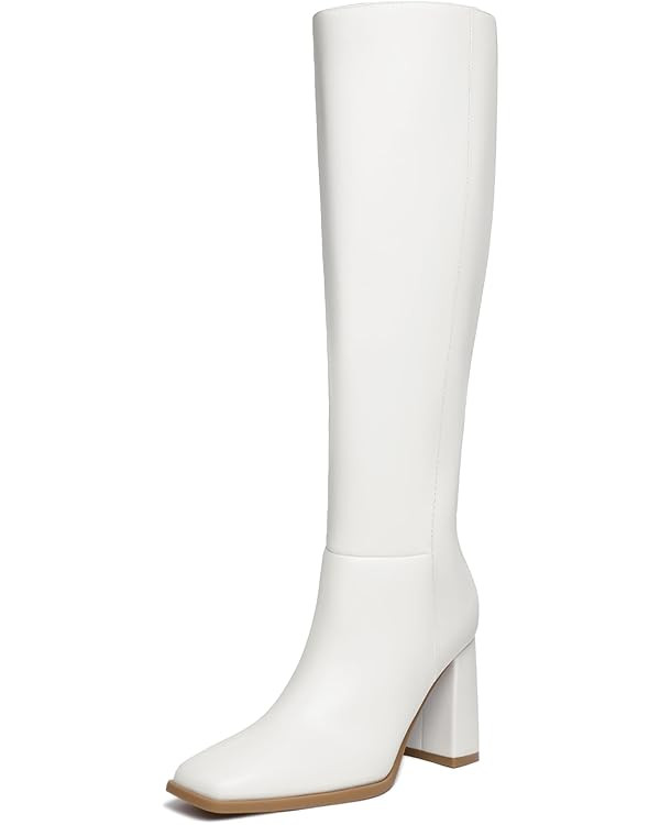 Athlefit Women's Knee High Boots Fashion Chunky Heel Square Toe Tall Boots Side Zipper Long Boots | Amazon (US)