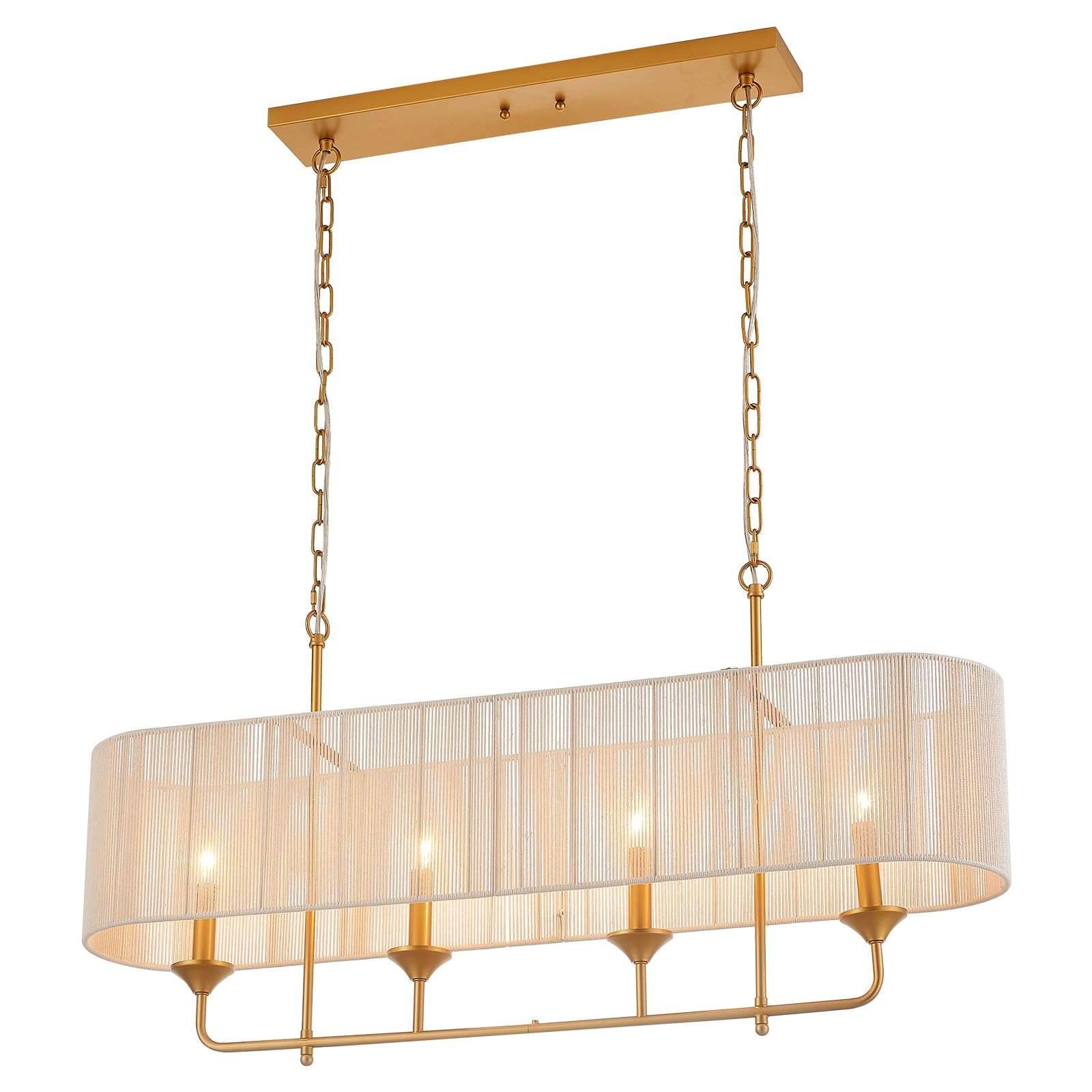 42” Boho Chandelier Brass and White Hand Woven Rattan Pendant Light Linear Large Island Light f... | Amazon (US)