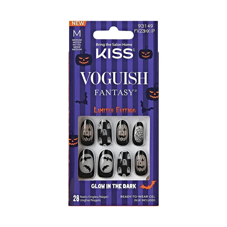 KISS Voguish Fantasy Glow in the Dark, Press On Nails, The Nightmares, Black, Medium Oval, 28 Cou... | Walmart (US)