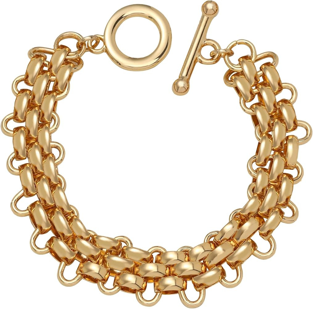 14K Gold and Silver Plated Special Cain Link with Toggle Clasp Closure in Daily or Party for Wome... | Amazon (US)