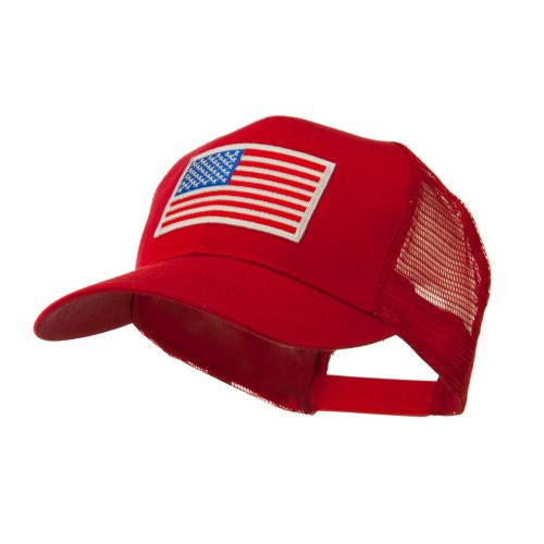 6 Panel Mesh American Flag White Patch Cap (One Size, Red) | Amazon (US)