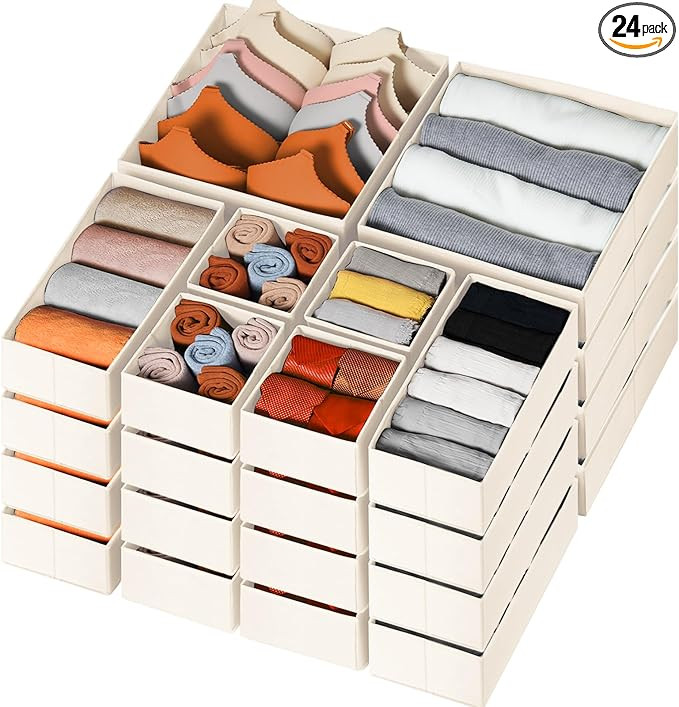 Criusia Drawer Organizer Clothes, 24 Pack Dresser Organizer Bins for Nursery Bedroom, Closet Orga... | Amazon (US)