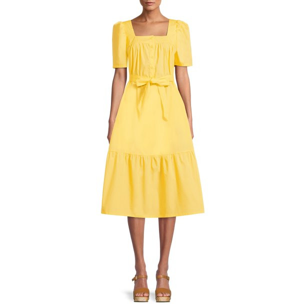 The Get Women's Short Sleeve Midi Dress with Puff Shoulders - Walmart.com | Walmart (US)
