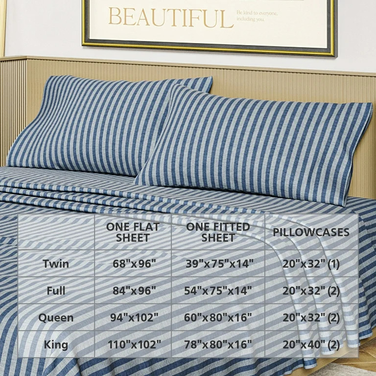 Beautiful Striped 4-Piece 100% Cotton Washed Percale Starry Night Blue Sheet Set, Full by Drew Ba... | Walmart (US)
