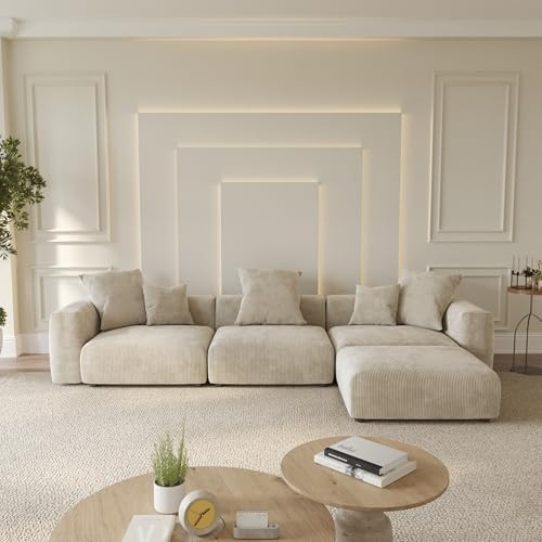 WJShome Cloud Couch Modular Sectional Sofa,141.73inch L Shaped Couch,Oversized Corduroy Couches with Ottoman and Pillows, Beige 4 Seaters Cushion Covers Removable& Washable | Amazon (US)