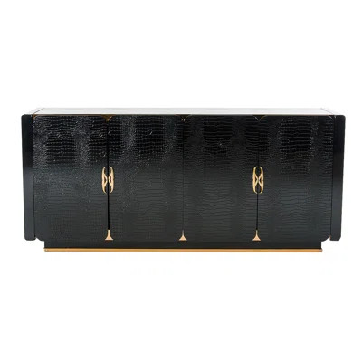 Textured Wooden Buffet With 4 Doors And 4 Shelves, Black Benjara | Wayfair North America