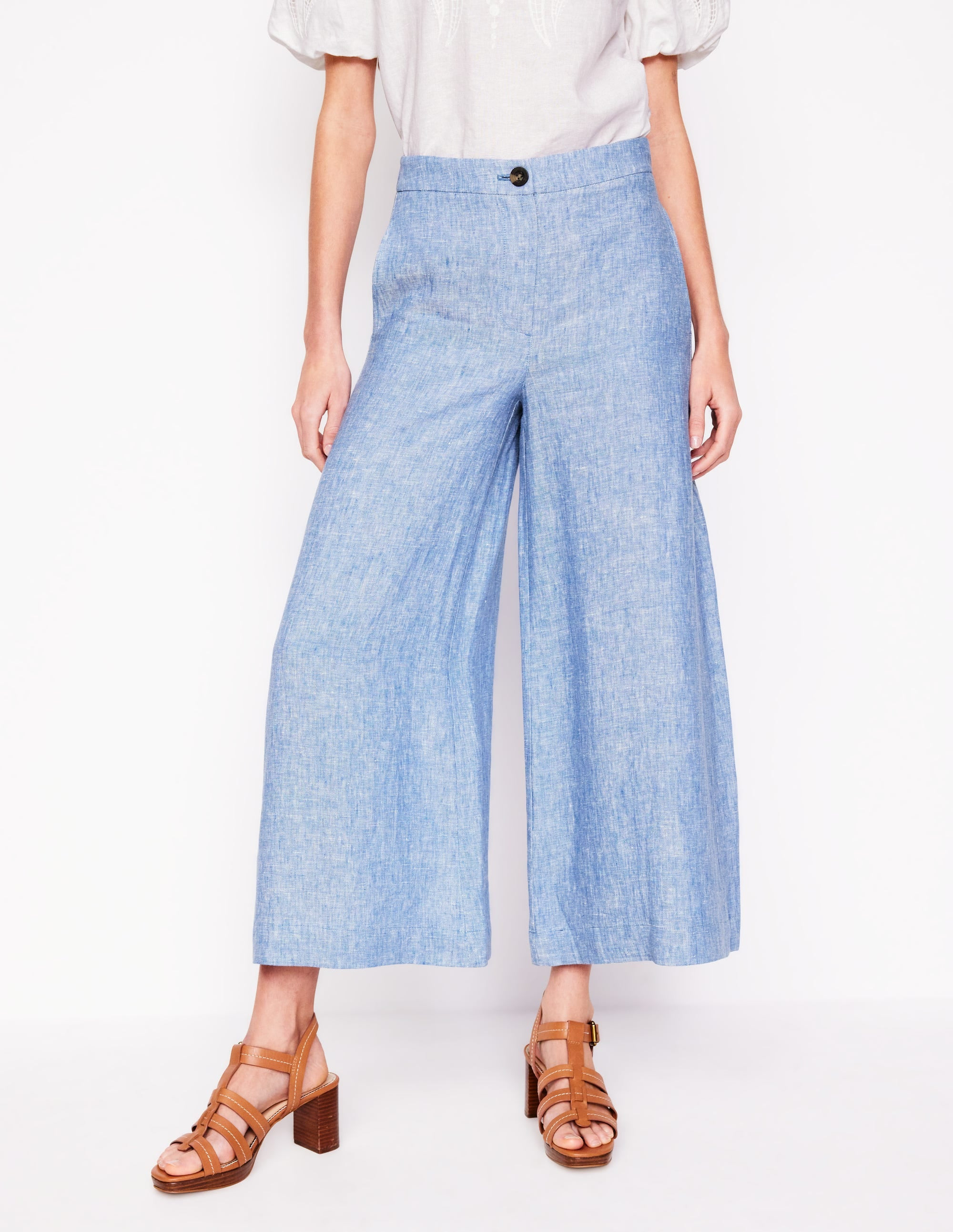 Wide Crop Linen Pants-Grey Blue Chambray | Boden (US)