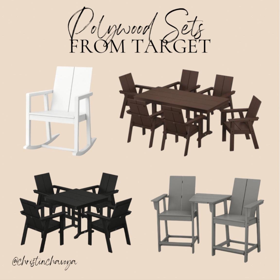 Polywood sets at Target! We love our Polywood so much! Never tarnishes or fades!

Patio furniture. Outdoor furniture. 

#LTKSeasonal #LTKstyletip #LTKhome