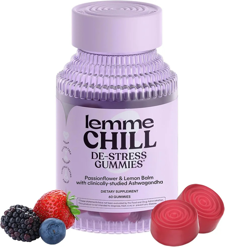 Lemme Chill Stress Relief Gummies with 300mg KSM-66 Ashwagandha, Lemon Balm, Passionflower & Goji... | Amazon (US)