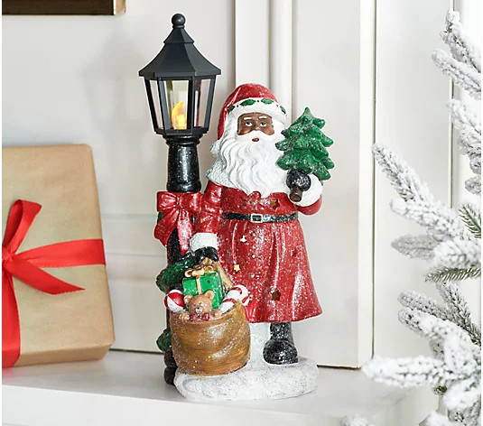 Lightscapes 11" Santa Figurine w/ Illuminated Lamp Post - QVC.com | QVC
