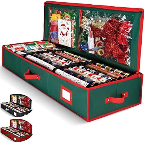 Gift Wrap Organizer, Christmas Wrapping Paper Storage Bag w/Useful Pockets for Xmas Accessories, ... | Amazon (US)