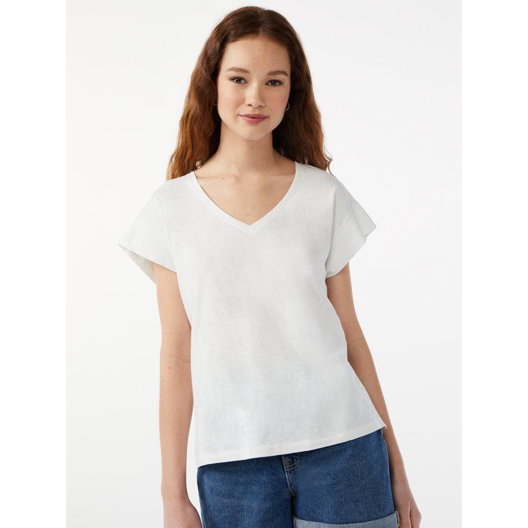 Free Assembly Women's V-Neck Tee with Square Sleeves | Walmart (US)