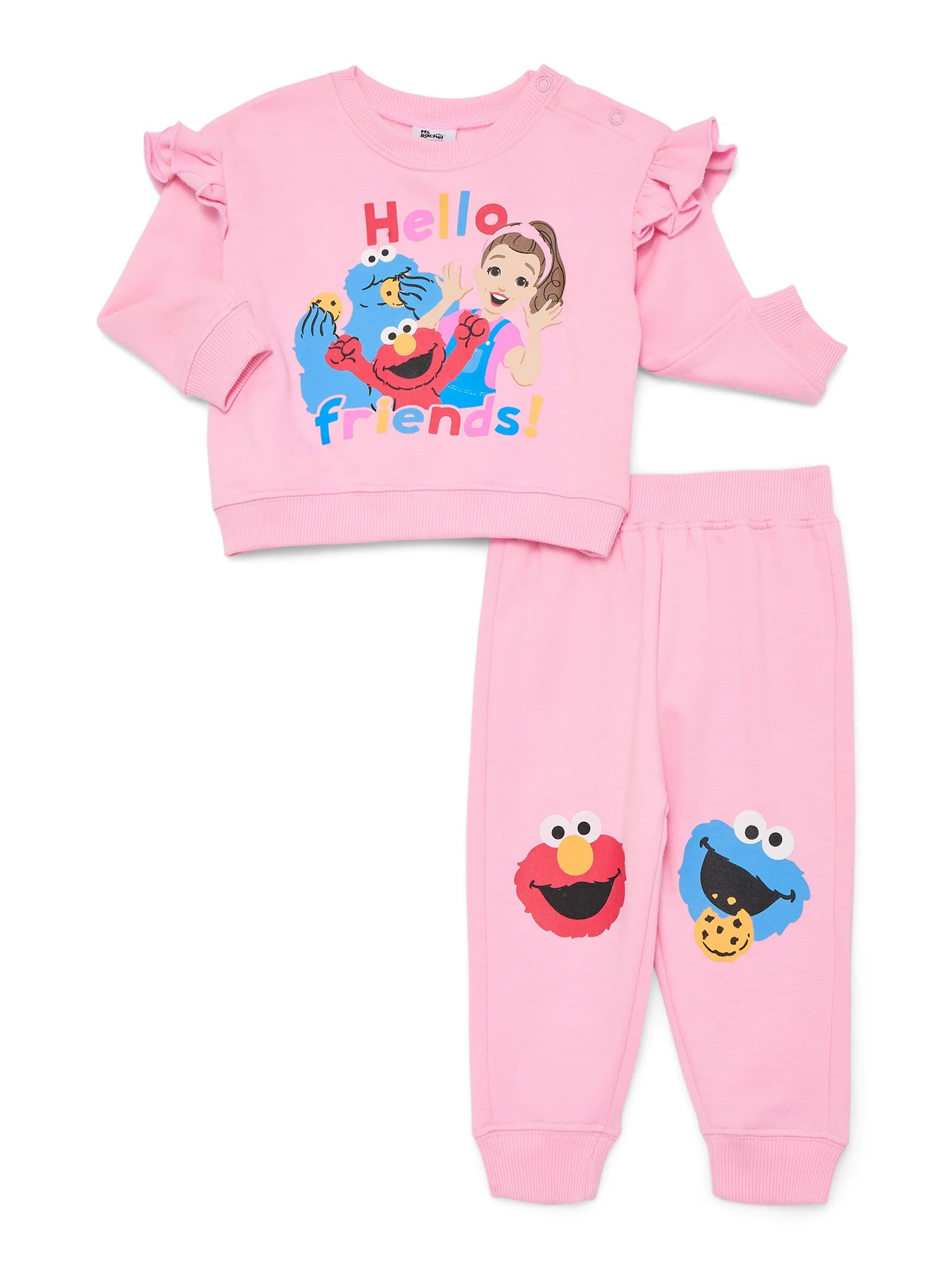 Ms. Rachel and Sesame Street Baby Girls Fleece Crewneck Top and Pants Set, Sizes 0M-24M | Walmart (US)