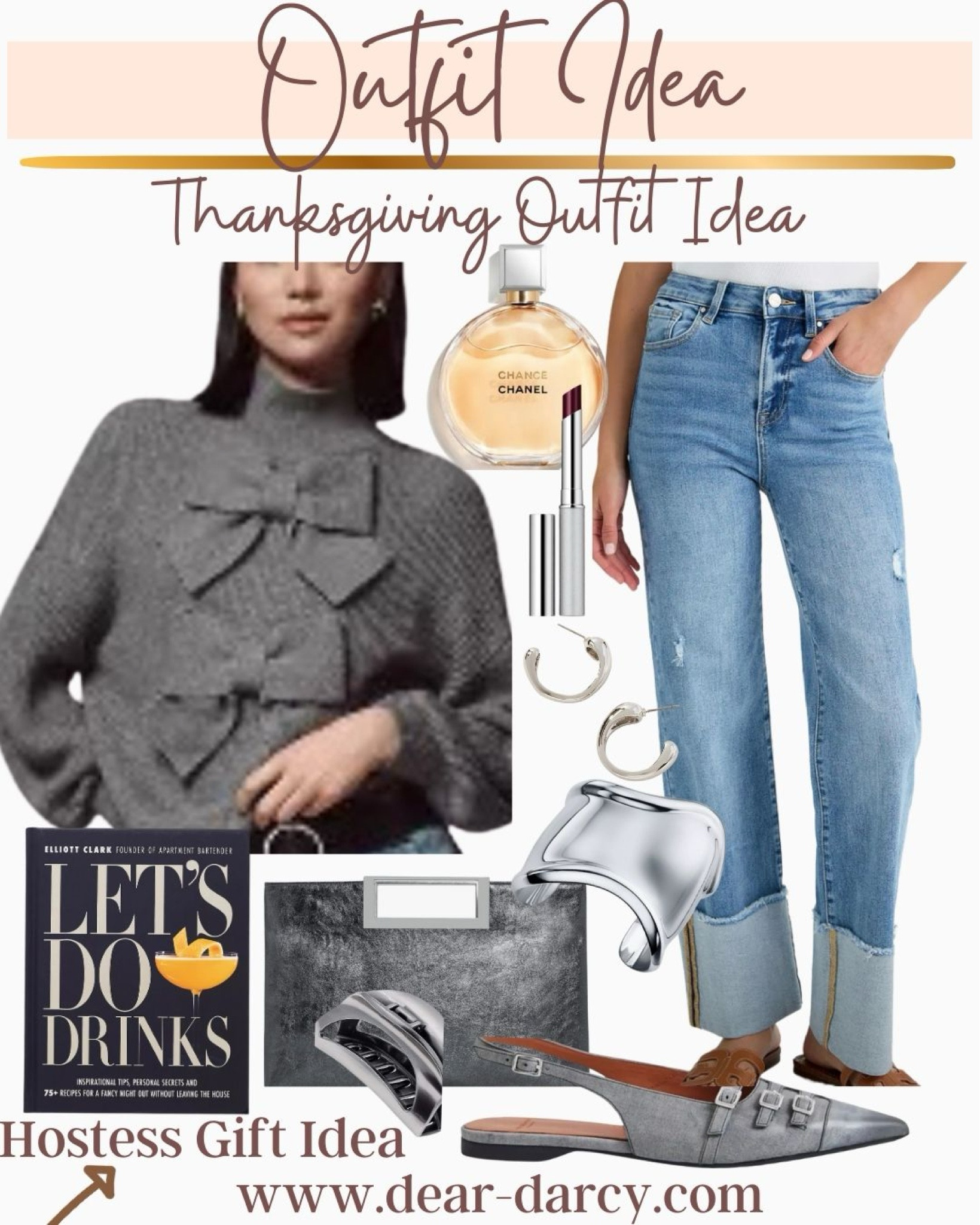 Thanksgiving day outfit idea 
Or 
Fall girlfriend lunch…
Really the perfect  fab sweater and jean outfit✔️

Now detailed sweater tts

Great cuffed jeans 

Amazon find grey clutch 

Grey buckle pointed toe flares 

Chanel purfum

Clinique black honey lip glass

Silver jewelry designer inspired for less
Cuff, hoops 

Cocktail book for gift giving 

#LTKStyleTip #LTKGiftGuide