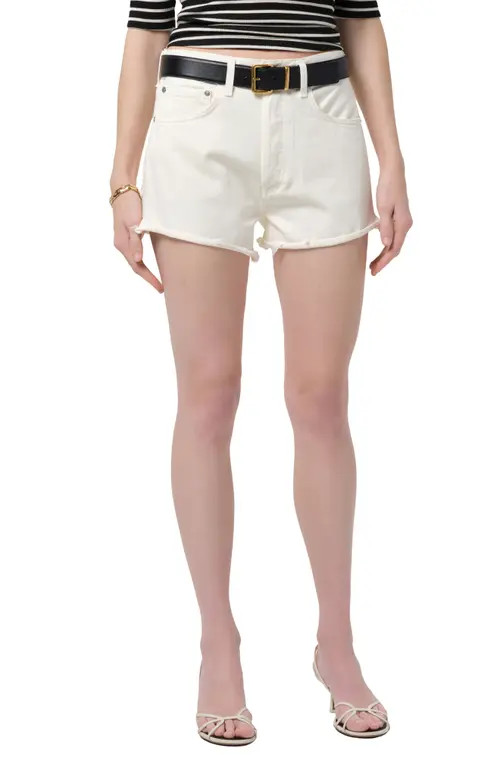 Citizens of Humanity Marlow High Waist Raw Hem Cutoff Denim Shorts in Plaster Cream at Nordstrom, Size 25 | Nordstrom