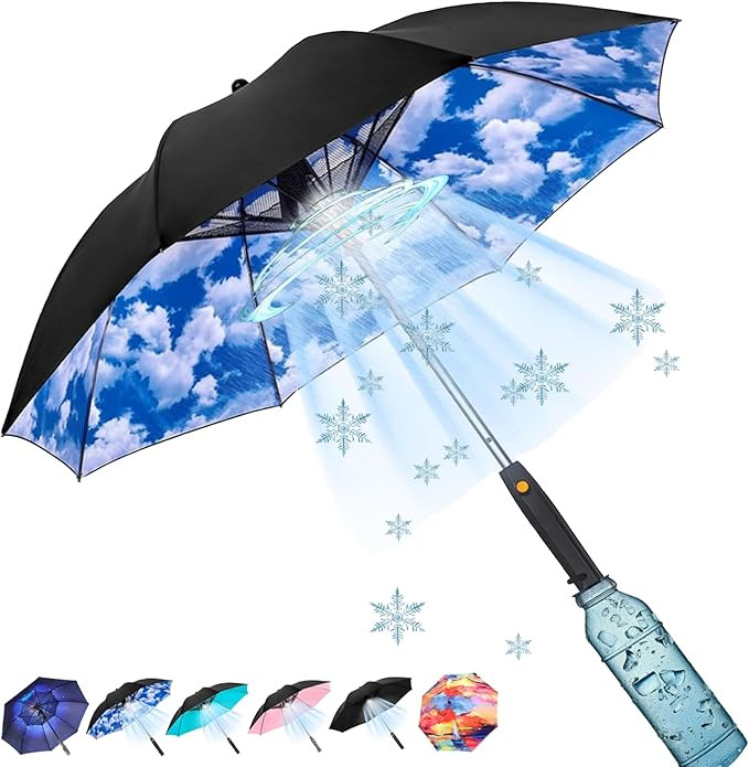 Umbrella with Fan and Mist Spray, 2025 upgraded UV Blocking Umbrella with Fan and Mister for Summ... | Amazon (US)