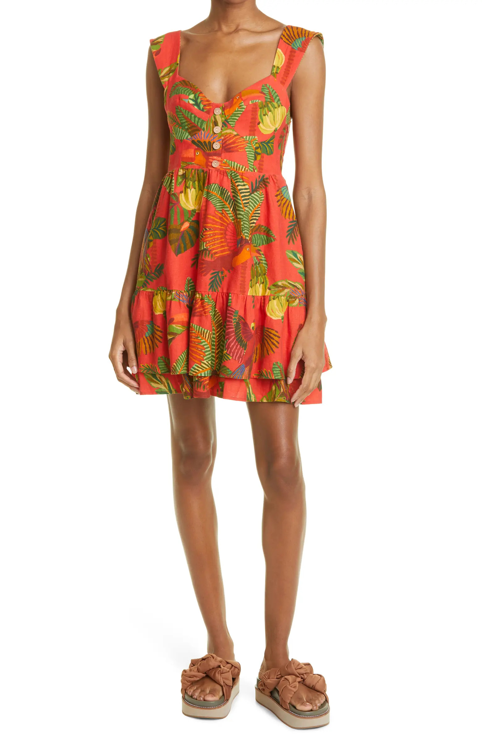 FARM Rio Forest Birds Tiered Linen Blend Dress | Nordstrom | Nordstrom