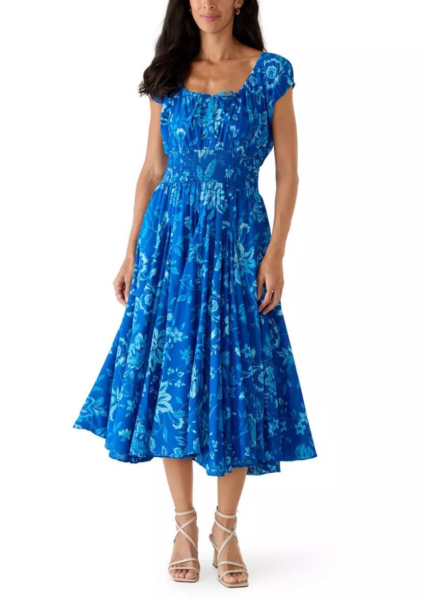 Women's Short Sleeve Floral Pleated Peasant Dress | Belk
