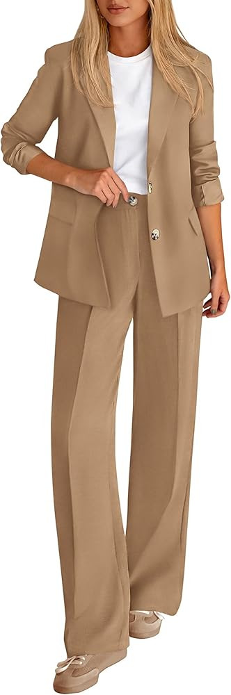 KIRUNDO Womens Suits 2 Piece Set Business Casual Blazer Jacket Wide Leg Dress Pants Suits Profess... | Amazon (US)