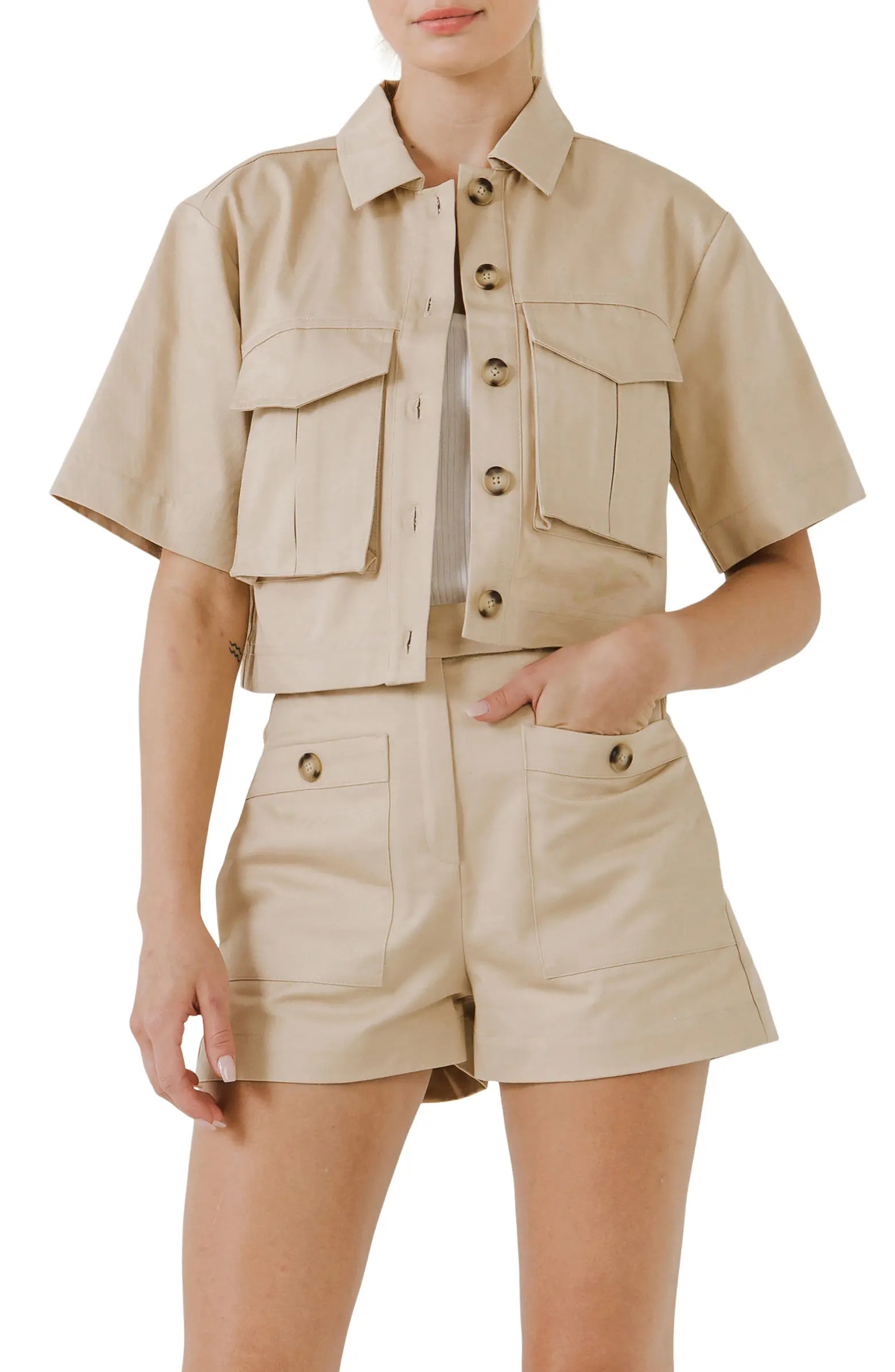 English Factory Crop Cotton Shirt Jacket | Nordstrom | Nordstrom