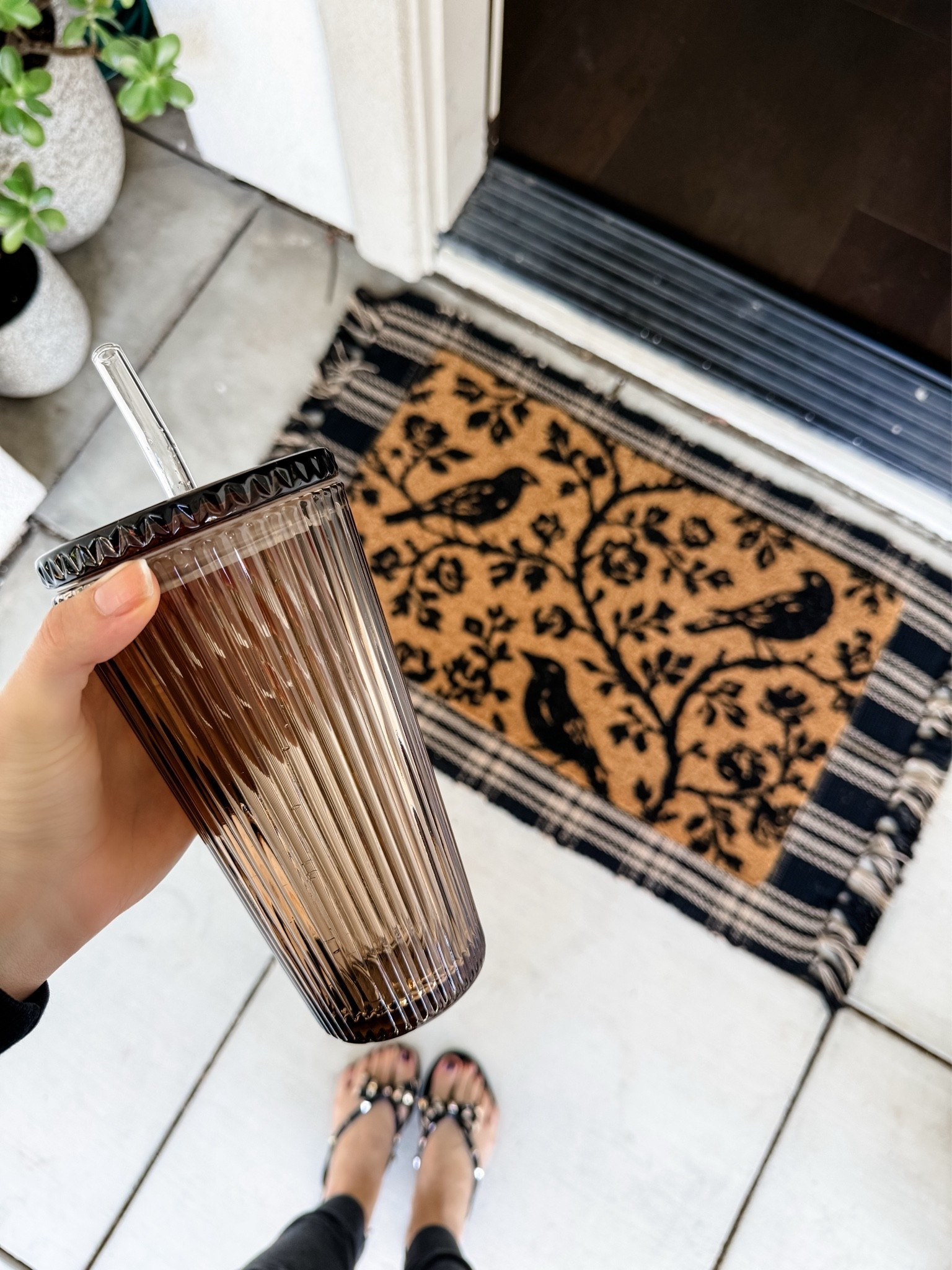 Fall glass tumbler and doormat