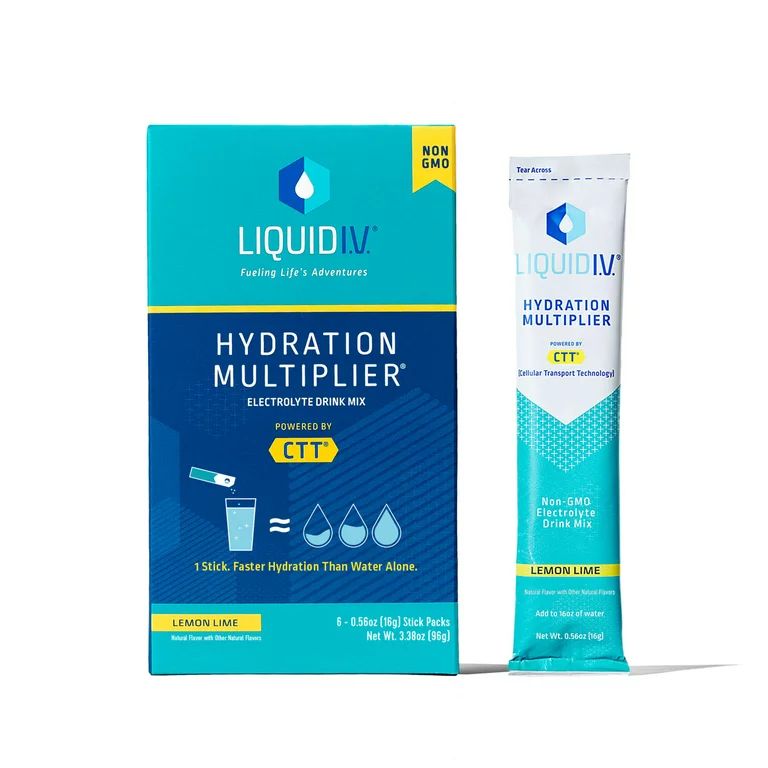 Liquid I.V. Hydration Multiplier Electrolyte Powder Packet Drink Mix, Lemon Lime, 6 Ct | Walmart (US)