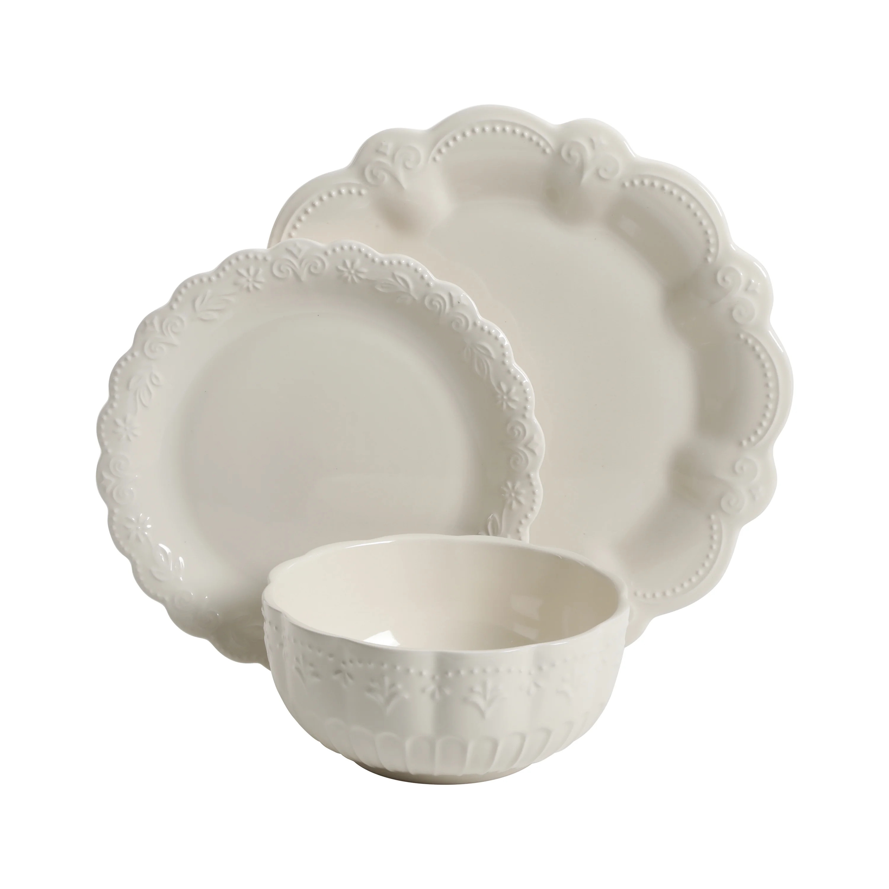 The Pioneer Woman Toni 24-Piece Stoneware Plates & Bowls Dinnerware Set, Linen | Walmart (US)