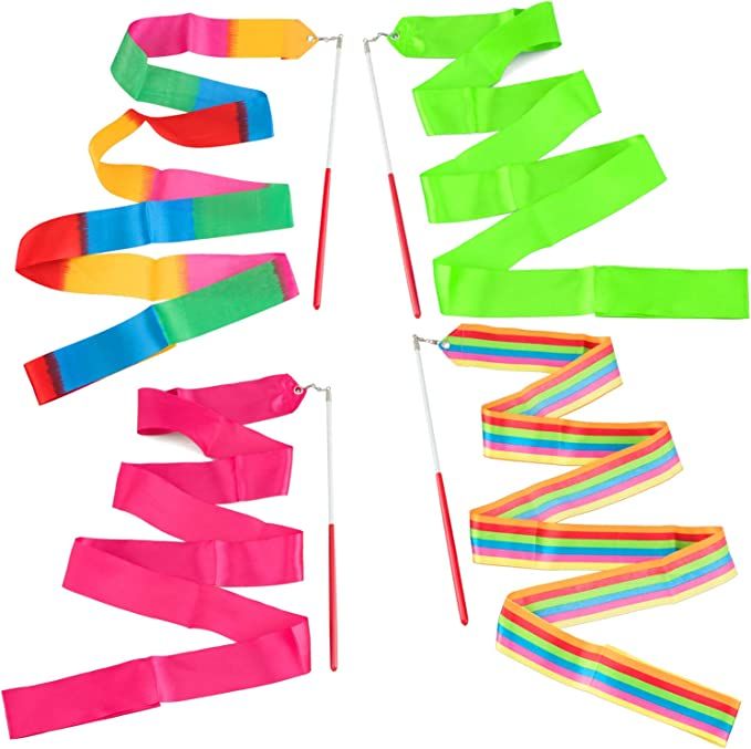 ANCIRS 4 Pack 2-Meter Dance Ribbons, Rainbow Streamers Rhythmic Gymnastics Ribbon, Baton Twirling... | Amazon (US)