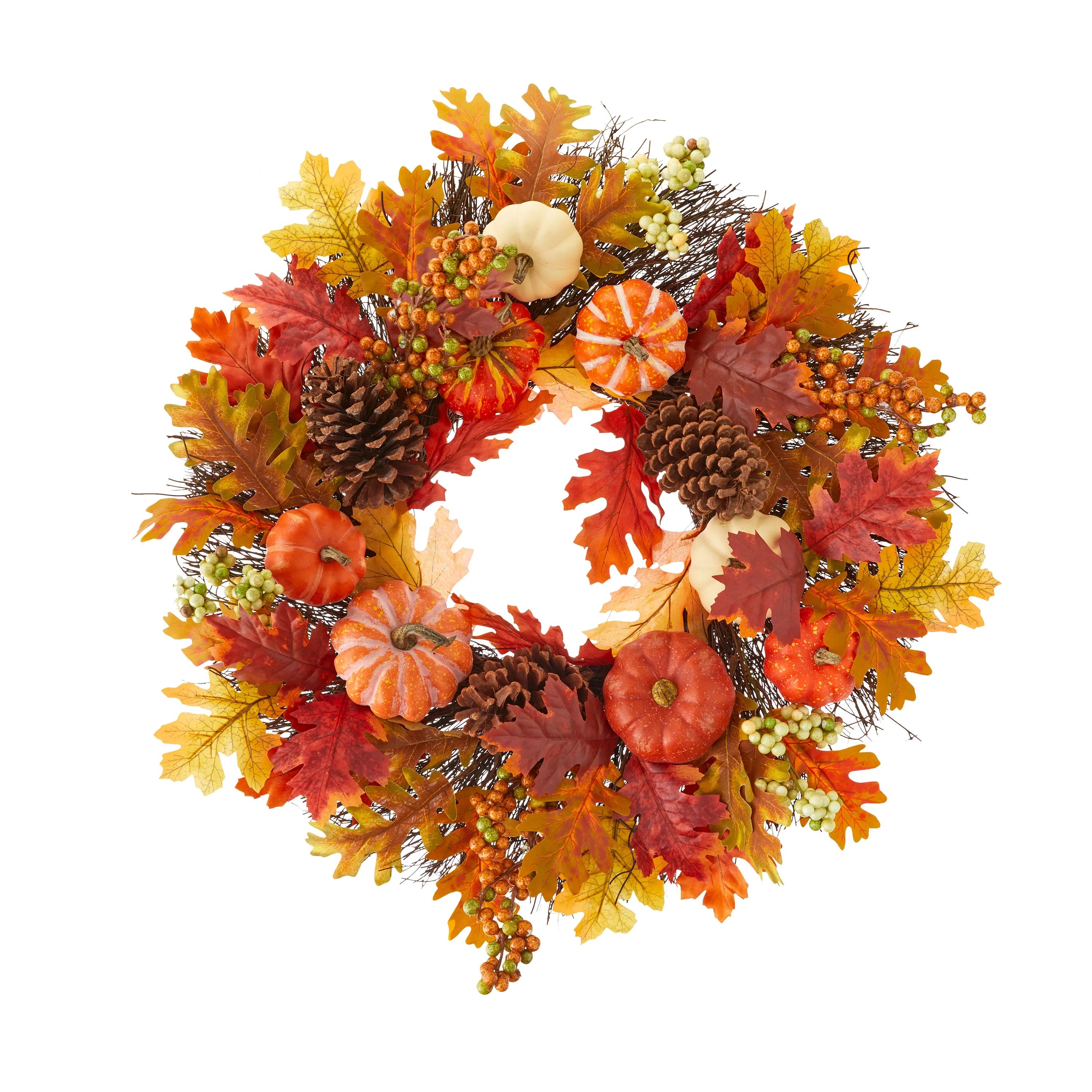 Harvest Wreath with Autumn Leaves & Pumpkins Wall Decor, 22 in, by Way To Celebrate (1.76 lb) | Walmart (US)