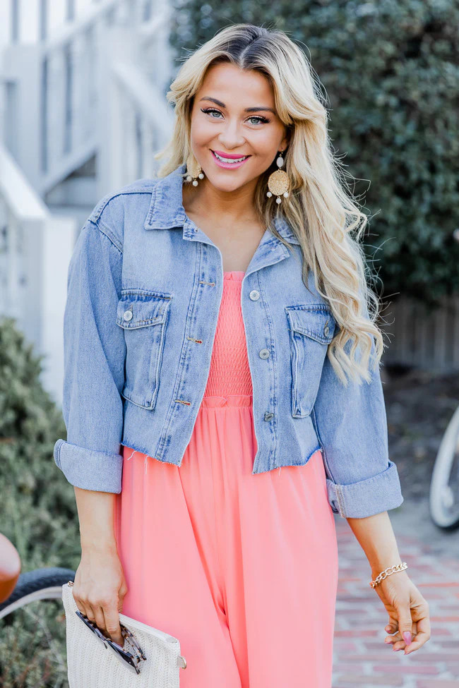 Good Spirits Light Blue Raw Hem Cropped Denim Jacket | Pink Lily