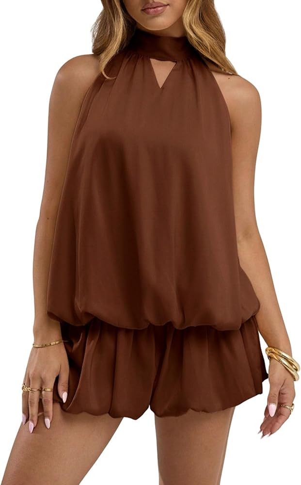 Verdusa Women's Cut Out Halter Satin Drop Waist Wedding Guest Dresses 2026 Mini Bubble Dress | Amazon (US)