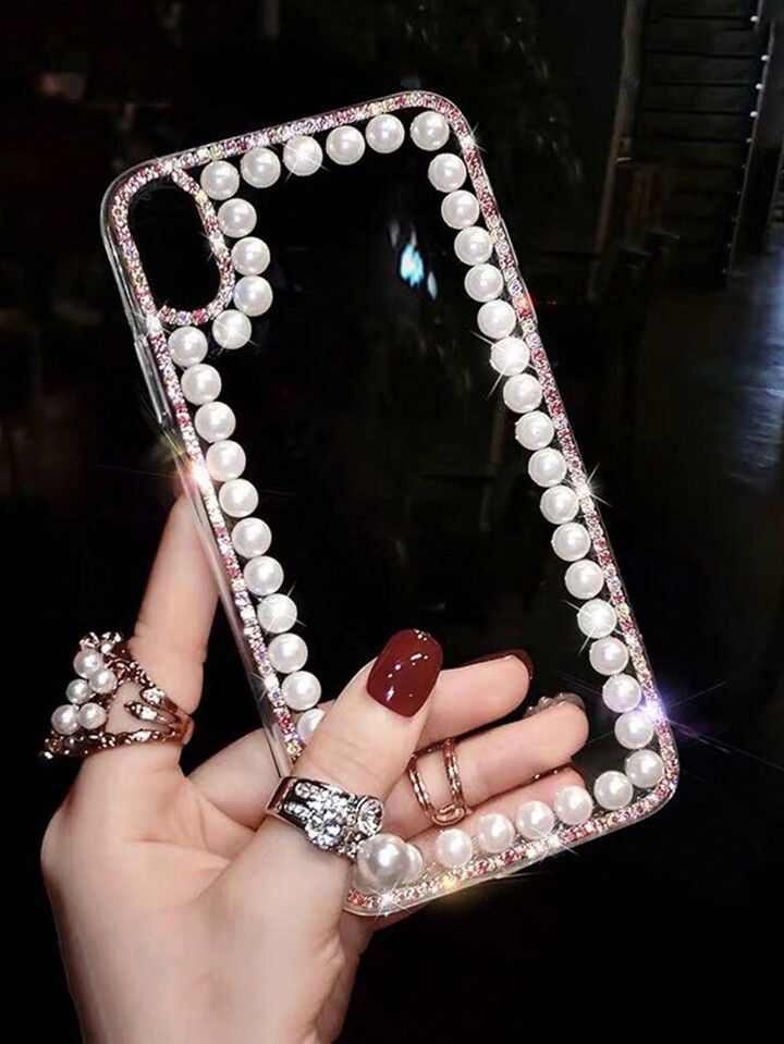 1pc Luxurious Women's Pearls & Rhinestone Decor Chain Design Phone Case Compatible With Iphone 15... | SHEIN