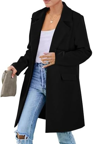 PRETTYGARDEN Women's 2025 Spring Fall Long Blazer Jackets Long Sleeve Lapel Pockets Loose Fit Wor... | Amazon (US)