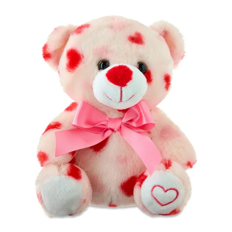 Small Polka Dot Hearts Bear Plush, Red and Pink, 7", Valentine's Day by Way To Celebrate | Walmart (US)