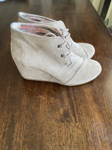 TOMS Taupe Suede Women's "Desert" Lace Up Wedge Ankle Boots Booties Size 7.5  | eBay | eBay US