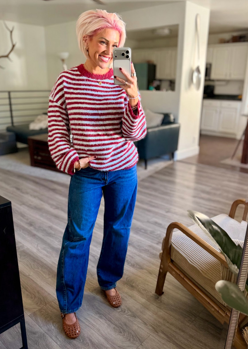 Y'all know I love a stripe and this sweater is just so comfy! Sweater: Small // Pants: 28 // Shoes: TTS 

 #LTKootd #LTKSeasonal #LTKSaleAlert