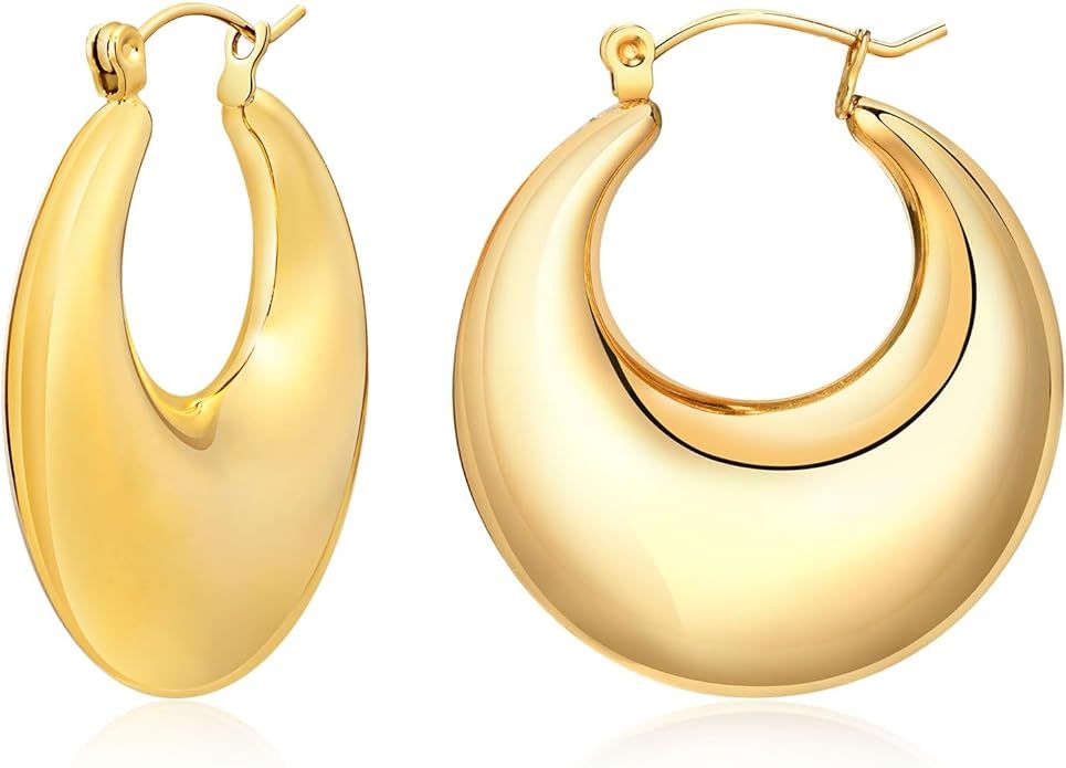 Chunky Gold Earrings for Women - 14K Gold Plated Drop Dangle Earring,Hypoallergenic Cubic Zirconi... | Amazon (US)