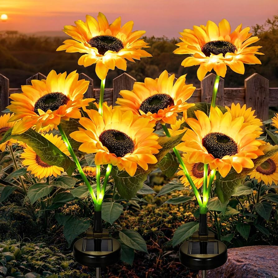 GIGALUMI Solar Sunflower Decor, 2 Pack LED Sunflower Gifts for Women | Amazon (US)
