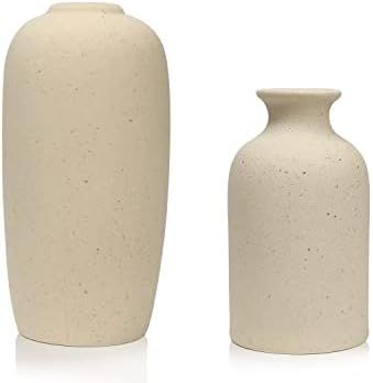 WFOELVR White Ceramic Vase Boho Room Decor Set of 2, Small Flower Vases for Home Modern Farmhouse... | Amazon (US)