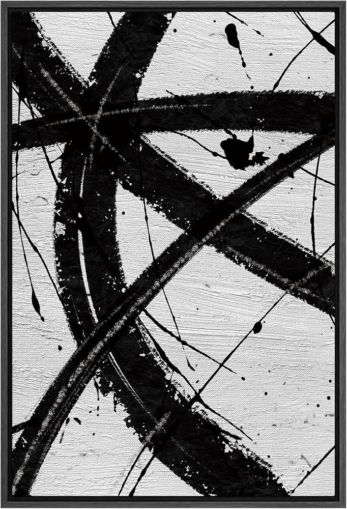 SIGNFORD Framed Canvas Wall Art Curve Ink Stroke with Line, Texture Abstract Brushstroke Illustra... | Amazon (US)