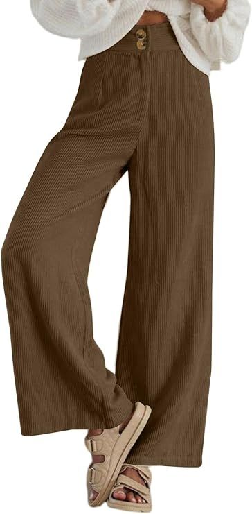 Sidefeel Corduroy Pants for Women 2023 Casual High Waisted Double Buttoned Stretchy Loose Fit Wid... | Amazon (US)
