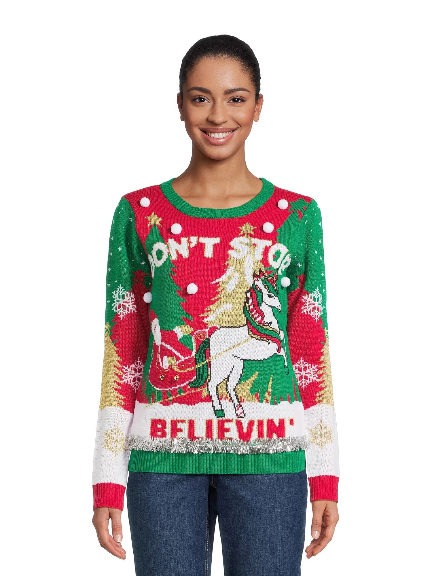 No Boundaries Juniors Christmas Sweater, Midweight, Sizes XS-XXXL - Walmart.com | Walmart (US)