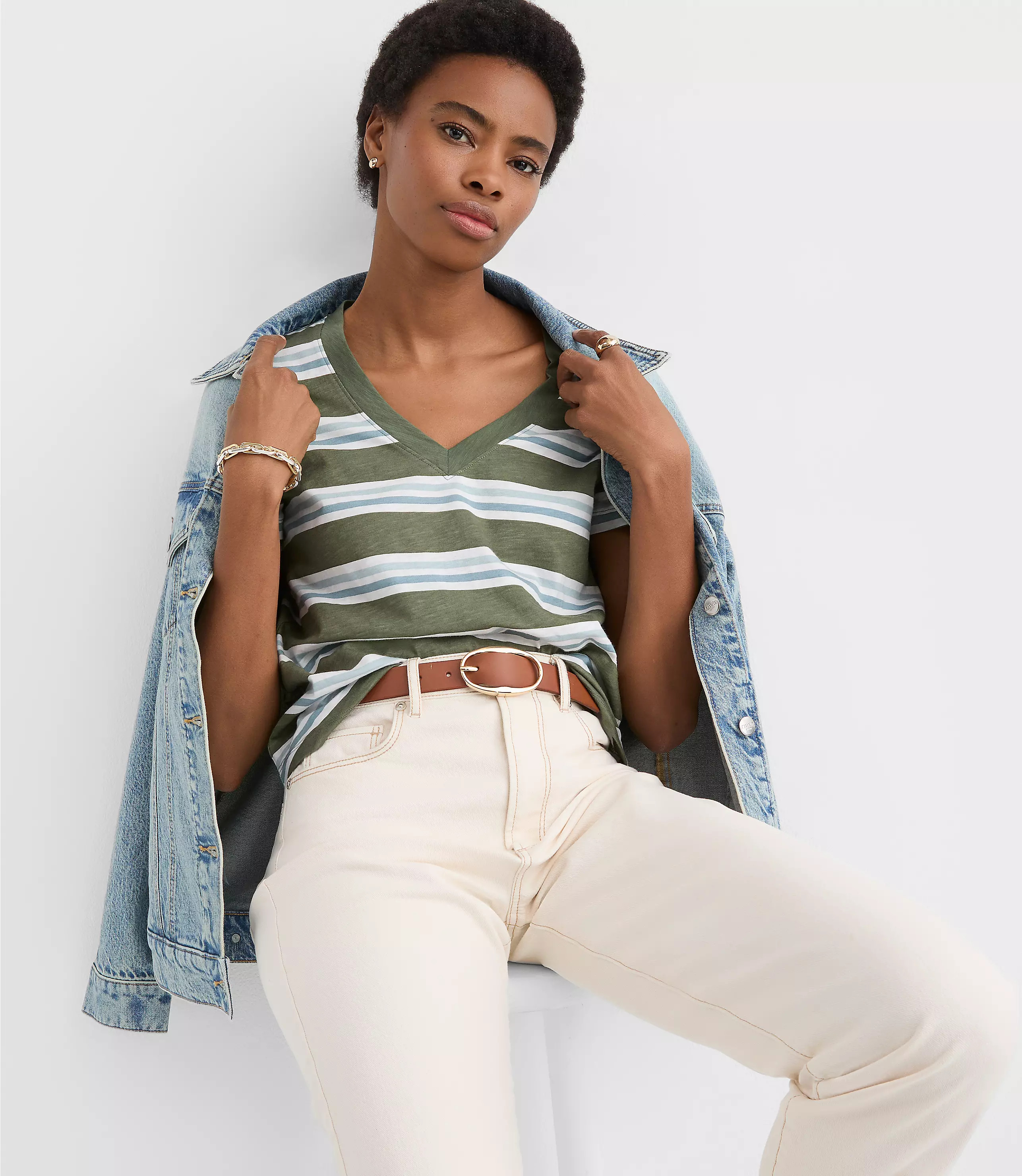 Striped Everyday V-Neck Tee | LOFT