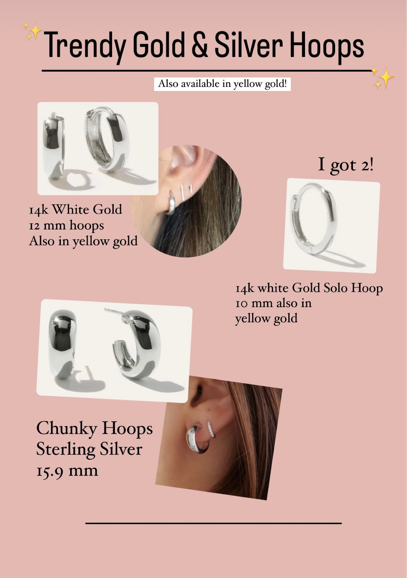 A few new earrings I got in white gold and sterling silver. I’ve been adding more fine jewelry to my collection because I hate how other jewelry will tarnish and it can also start to smell. These pieces are pretty affordable too and can be worn all the time without it tarnishing! ✨ #jewelry #whitegold #hoops #hoopearrings 

#LTKfindsunder50 #LTKstyletip #LTKfindsunder100