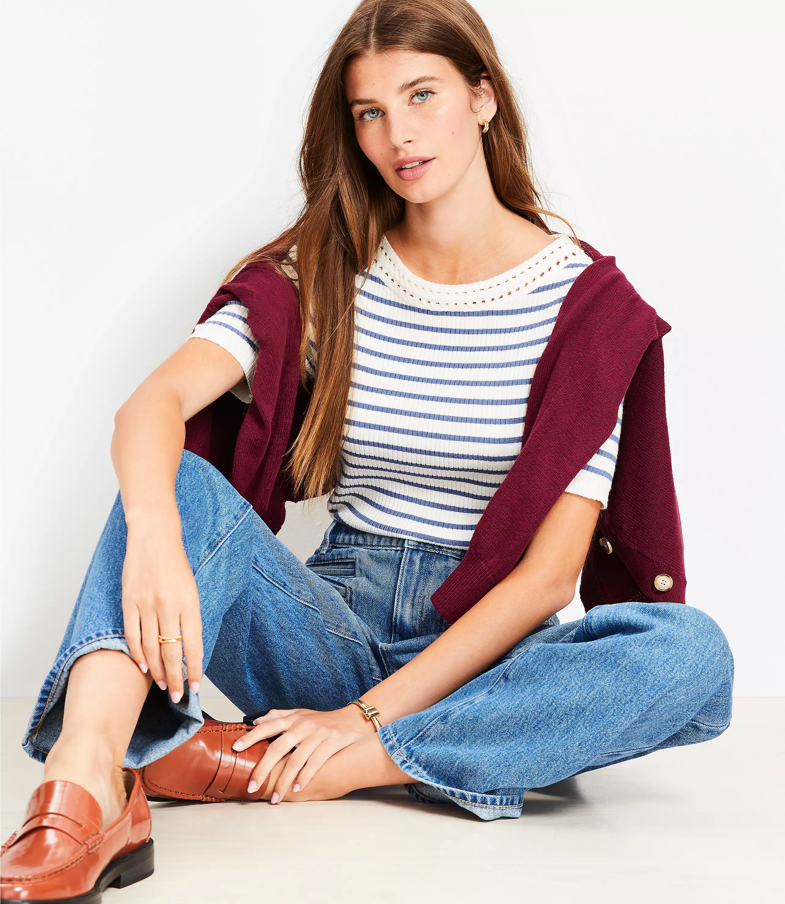 Striped Crochet Trim Sweater Tee | LOFT